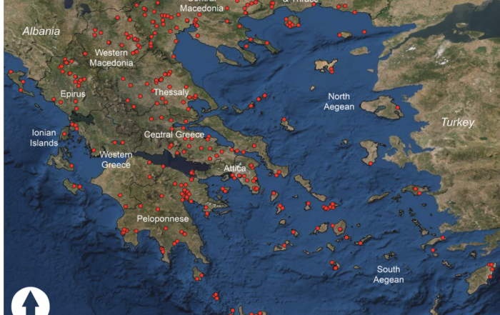 Map of Greek C14 sites