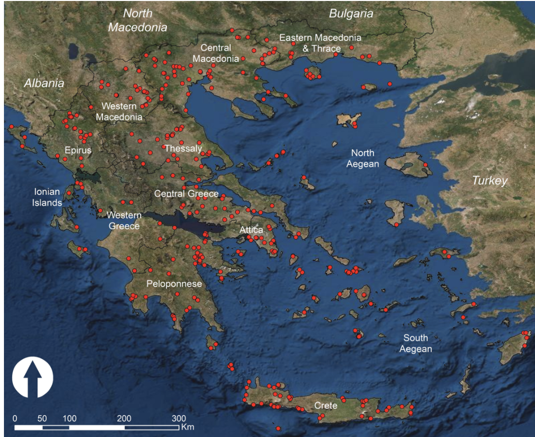 Map of Greek C14 sites