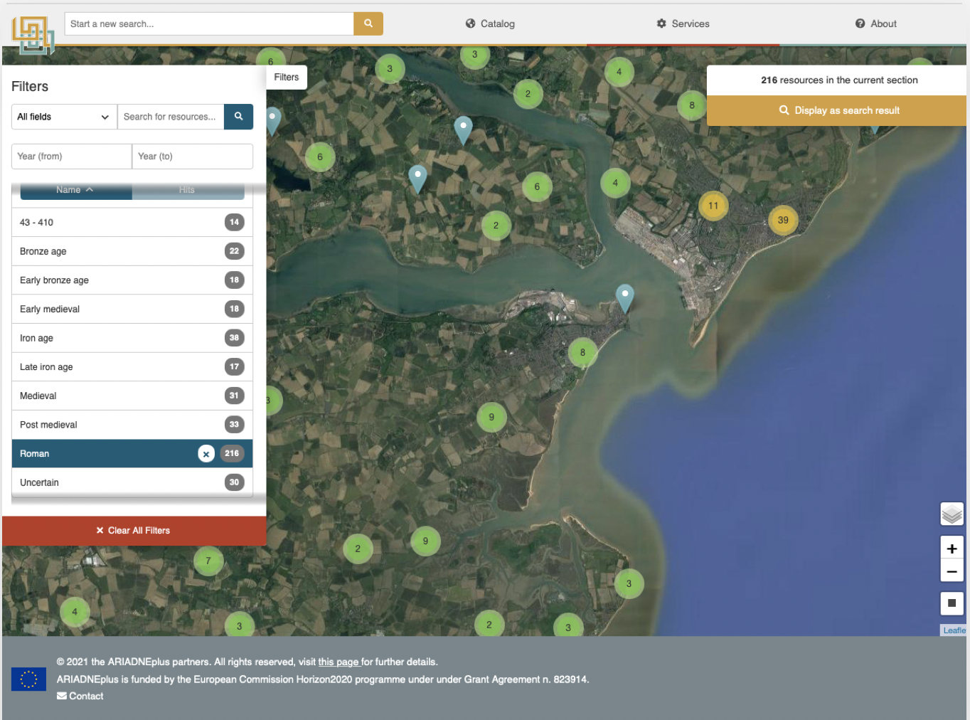 Map of Roman finds in the Deben Estuary, England